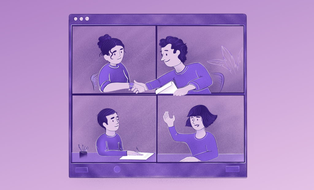 Design of people meeting on a video call
